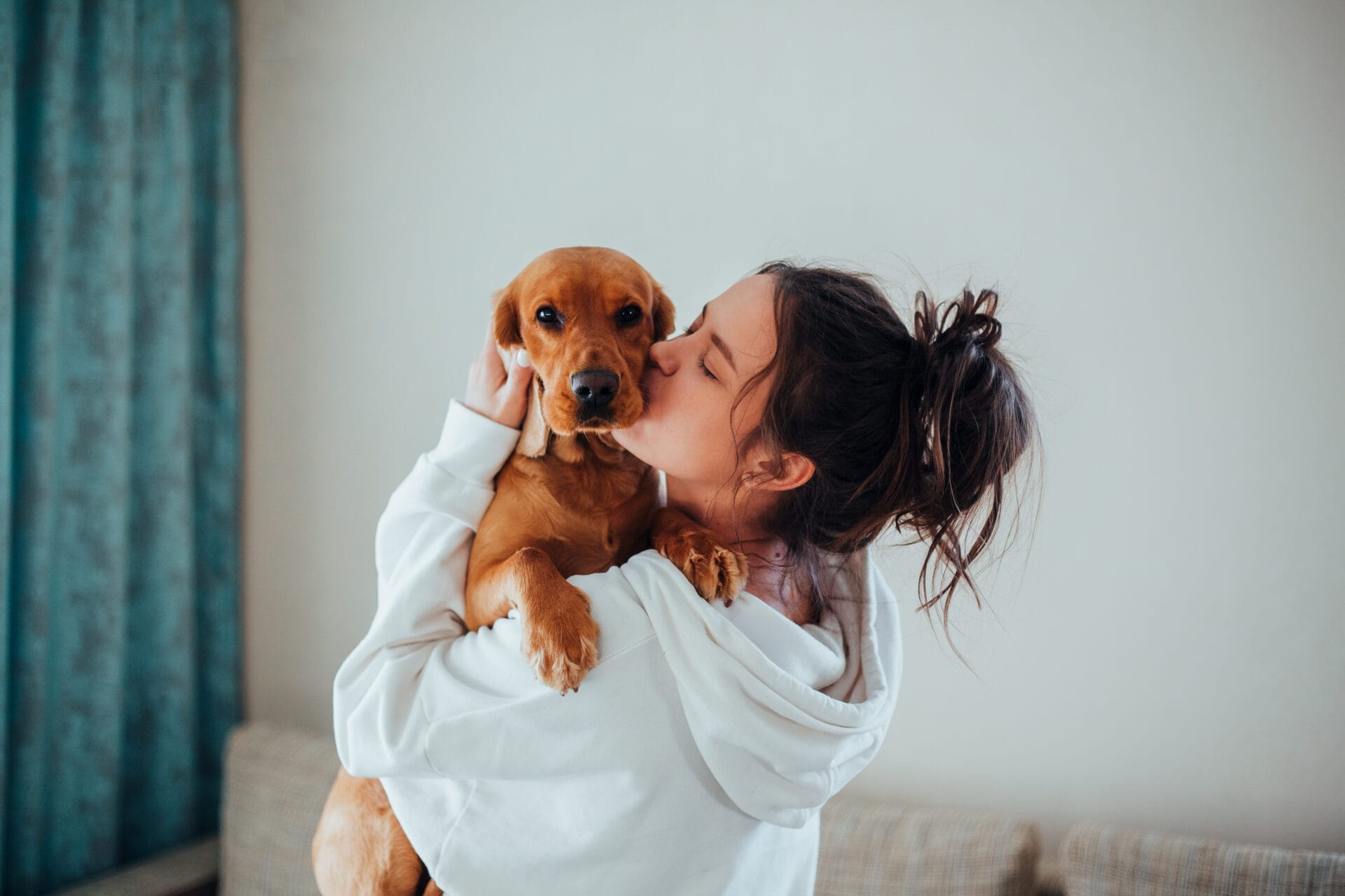 dog owner kissing pet